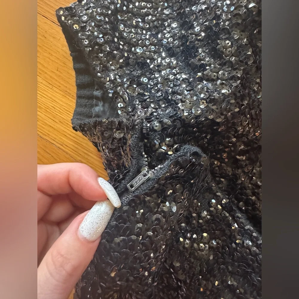 60s Vintage Black Sequin Knit Blouse and Skirt Set Medium - Picture 10 of 14